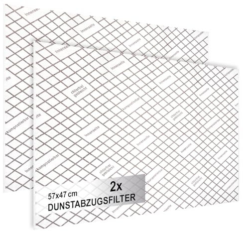 com-four® 2x Dunstabzugsfilter für Dunstabzugshaube mit hoher Filterleistung - 1 mm Flachfilter Universal Zuschneidbar mit Sättigungsanzeige - 100% kompostierbar - 57 x 47 cm (Mit Indikator - 2 Stück)