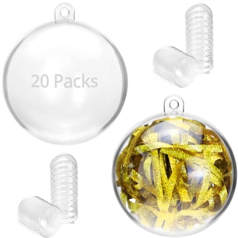 QWORK® Förpackning med 20 plastbollar, transparent, Ø 5 cm, julgranskulor, plastbollar för fyllning