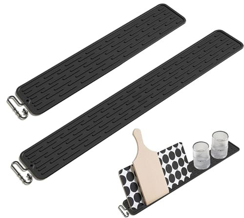 xiruiubao Tappetino Scolapiatti Stretto, Antiscivolo Tappeto Bar, 2 Pezzi Porta Spugna Lavandino, Tappetini Drenante Silicone Cucina per Bicchieri, Bottiglie, Taglieri, Nero