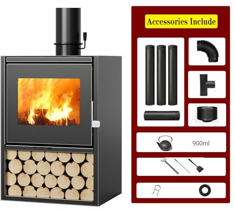 Coolpleasant Poêle à Bois 15KW Poêle à Bois en Fonte Poêle Multi-combustibles Cheminée éco-Conception pour Intérieur, Villa, Salon, 60 x 49 x 85 cm