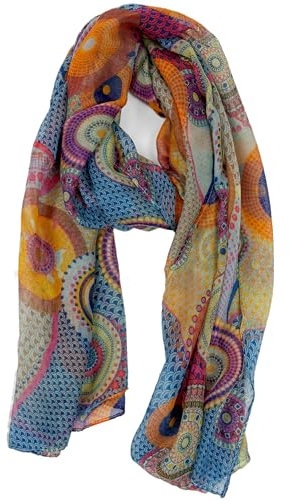 Van Der Rich ® - Tücher Schal Dessin Blumen Größe: 180cm*80cm - Damen (5-Blau, TU)