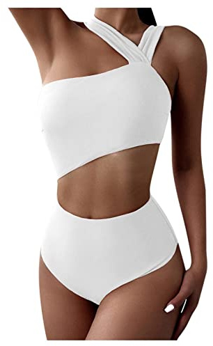 FUPODD Badeanzug Damen Bauchweg Bikini Set Push up Einteiler Monokini Bauch Weg Cut Out Curvy Badeanzüge Frauen One Shoulder Bademode Einteilig Hoher Beinausschnitt Triangel Swimsuits Einfarbig