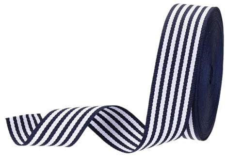 PATIKIL 1 Nastro Gros-Grain A Righe Blu Marino E Bianco 10 Iarde Di Stoffa In Poliestere Nastro A Doppia Faccia Per Fiocchi Confezione Regalo Decorazioni Natalizie Fai Da Te