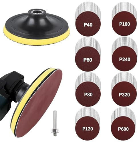 80PCS Angle Grinder Sanding Discs: 125mm Sanding Discs with M14 Aperture Disc, 40/60/80/120/180/240/320/600 Grit Sanding Pads for Wood Metal Car Polishing, Angle Grinder Attachments