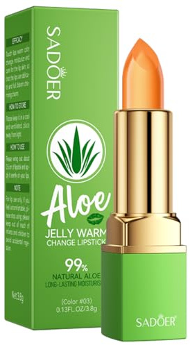 SADOER Farbwechselnder Aloe Jelly Lippenstift, Thermo-Colour-Change mit pflegendem Gloss-Finish, langanhaltende Feuchtigkeit, 5 Farben, 3,8 g (Lipstick # 03)