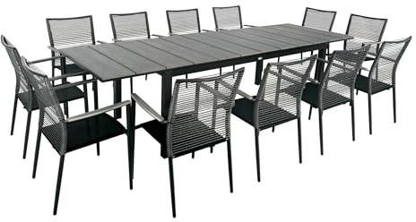 di volio Gartenmöbel-Set Aluminium Ausziehtisch 200-300 cm Basita | Ausziehtisch bis 300 cm, Aluminium, Kunstholz, Textilene, stapelbare Stühle, Nivellierfüße, rostfrei und pflegeleicht