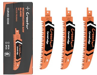Crosstar 6 Inch Japanese Teeth Arc Edge Reciprocating Saw Blades - 6TPI Wood Pruning Blades for Tree Trimming, Branch Cutting, 3-Pack