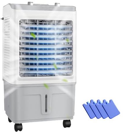 Enfriador de aire evaporativo comercial con oscilación de 60°, tanque de 30L, flujo de aire de 58000 m³/h, 3 velocidades y cajas de hielo para grandes espacios de hasta 50 m²