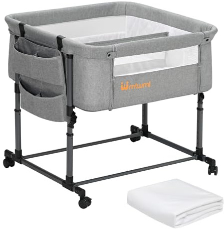 MTWML Zwillingswiege für 2 Babys – tragbare Doppelwiege mit Tragebeutel, austauschbaren Matratzenbezügen, Verstellbarer Höhe & Sicherheitsgurten. Zwillinge 0–6 Monate Grau (Light Grey)