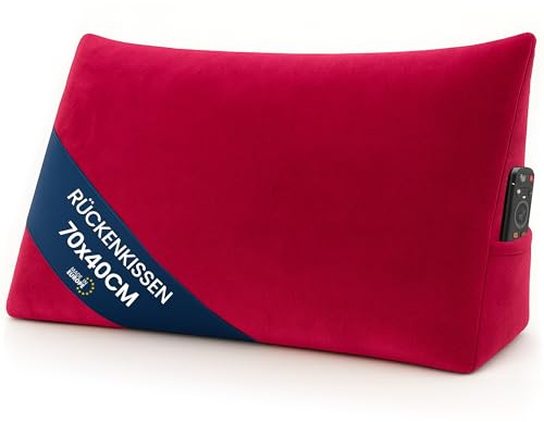 Amazinggirl Almohada Lectura Cuña Triangular Ancho de 70 cm - Cojín Lumbar Sofá Respaldo Cama Cuna Cojines Grandes Apoyo Espalda Desenfundable Lavable Ergonómicar Oeko-Tex Rojo