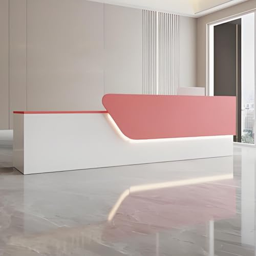 LED-beleuchteter Empfangstresen mit abschließbarer Schublade und Tür, 99 cm, stilvolles rosa Empfangstheke für Geschäft, Klinik, Büro, modernes Design
