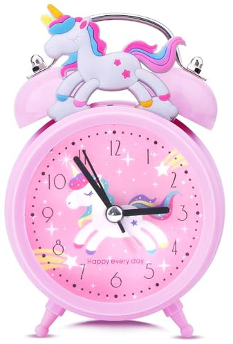 RéVeil Licorne pour Enfant, Horloge Silencieuse avec Fonction Lumière, sans Tic-tac, Réveil Rose à Double Cloche pour Décoration de Chambre, Convient pour Les Cadeaux de Noël und Scolaires