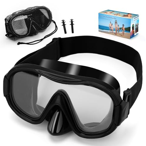 Taucherbrille Erwachsene mit Stoffband,Schwimmbrille Erwachsene,Verstellbares Silikonband Schwimmbrille mit Nase,Tauchmaske 180°Weitwinkel Antifog Schnorchelmaske für Schnorcheln Schwimmen