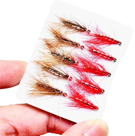 Qitewwrme 10Pieces Fly Fishing Flies Artificial Insects Lure Winged Caddis/Griffith Fly Salmon Flies Trout Nymph Fly Fishing Bait (Brown&Red)