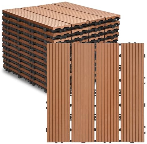Jaxguom WPC-platta, 30 x 30 cm, 22 st = 2 m², balkongplattor för 2 m², WPC-terrassplattor med klicksystem, golvbeläggning för balkong väderbehandlad, vattentät, terrassplattor för utomhusbruk Brun