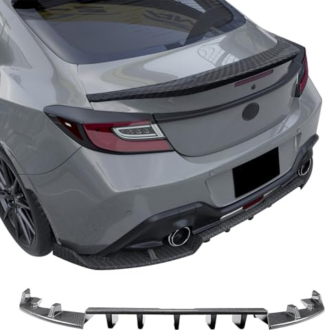 IKON MOTORSPORTS Rear Diffuser, Compatible with 2022-2026 Subaru BRZ & Toyota GR86, IKV1 Style Carbon Fiber Print PP Shark Fin Rear Bumper Valance Spoiler, Air Dam Chin Splitter Molding 3PCS