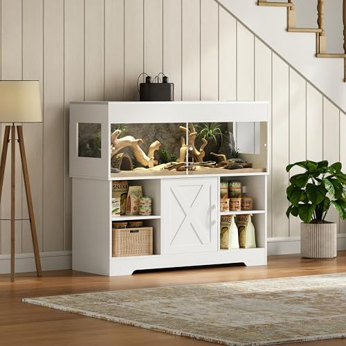 Herture Großes Terrarium mit Unterschrank 225 L, 120 x 46 x 46 cm | Reptilienvivarium Holz, Terrarienschrank mit Schiebetüren, integrierter Steckdose & Stauraum für Reptilien, EPX02RTWW