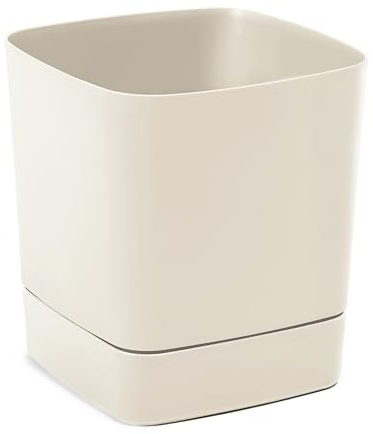 LAMELA Pot Carré avec Soucoupe Intégrée - 34 x 34 cm x 36,5 cm, 28 L - Plastique léger et résistant - Intérieur et extérieur - Beige | Résistant aux UV et au gel, bon drainage contre l'eau stagnante - pour l'intérieur et l'extérieur, favorise vos plantes