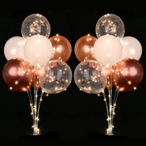 AUAUY 2st Bordsställning för Ballonger, Återanvändbart Pallongfäste, Ballongstavar Set med 16 Ballonger och 2 Ljus, för Födelsedagsfester och Bröllopsdekorationer