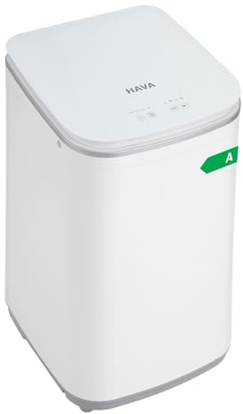 HAVA T01 Plus Mini Waschmaschine, 3 kg Fassungsvermögen, Ablaufpumpe | 8 Waschprogramme, Wasserablauf nach oben, 4 Wasserstände, Kindersicherung, Startzeitvorwahl, Vollautomatische Funktionen