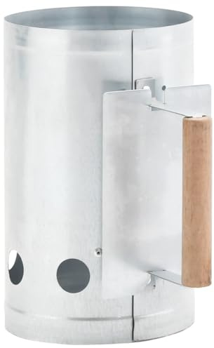 Kaloriko Anzündkamin für Holzkohlegrill aus verzinktem Stahl mit Holzgriff und Hitzeschild 17 x 27,5 cm, Belüftungsöffnungen, leicht zu reinigen, sicher und einfach, ideal für Garten
