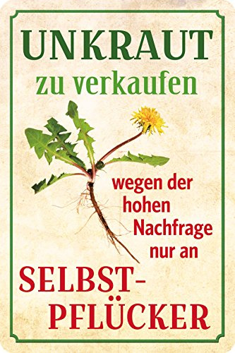 Blechwarenfabrik Braunschweig Kultschild Unkraut zu verkaufen, wegen der hohen Nachfrage nur an Selbstpflücker aus Blech Mehrfarbig, Maße: 20cm x 30cm, PC300/428