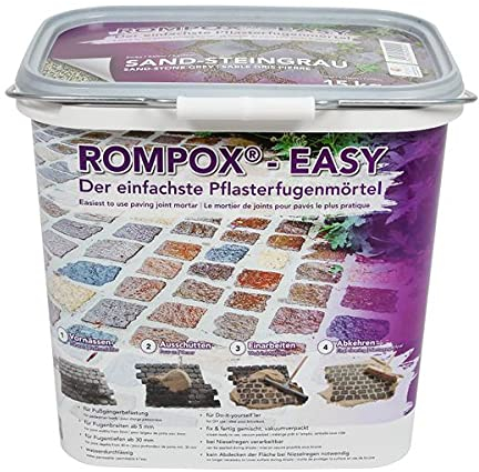 ROMPOX - EASY 1K Pflasterfugenmörtel 15 kg - Sand-Steingrau 1-komponentig für leichte Belastung - Grundlage für eine feste und saubere Pflasterfuge