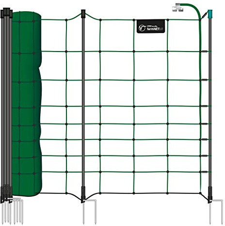 VOSS.farming Schafzaun 108cm farmNET+ 50m Schafnetz Ziegenzaun Elektronetz, 20 Pfähle 2 Spitzen, Grün
