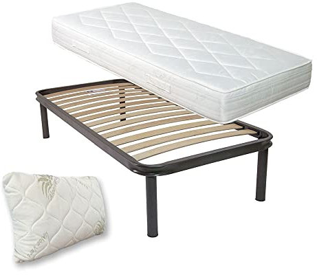 Comprarredo Kit rete e materasso singolo 80x190 NORVEGIA più cuscino fiocco memory in regalo, rete singola a doghe 80x190 ortopedica con materasso in waterfoam alto 19cm