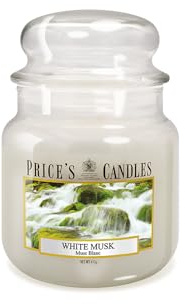 Price's Candles - Bougie parfumée en pot de verre moyen avec couvercle en verre, musc blanc