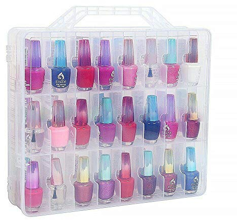 Ruilasago Universal Nail Polish Cosmetic Organisers Holder, 48 Bottles Clear Double Side Nail Polish Holder Storage Case Portable Adjustable Space Divider