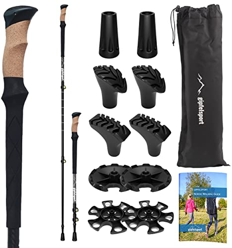 gipfelsport Wanderstöcke Teleskop | Nordic Walking Stöcke Damen und Herren | Trekkingstöcke ausziehbar, Ultraleicht und verstellbar | aus Carbon und mit Kork-Griff