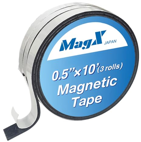 MagX Magnetic Tape with Adhesive 1.3 cm×3 m (3 Rolls), Ultra Thick 1.5mm, Magnetic Strip with Self Adhesive, Flexible Magnetic Roll Tape, Peel and Stick, Anisotropic Strong Magnets, Office Supply