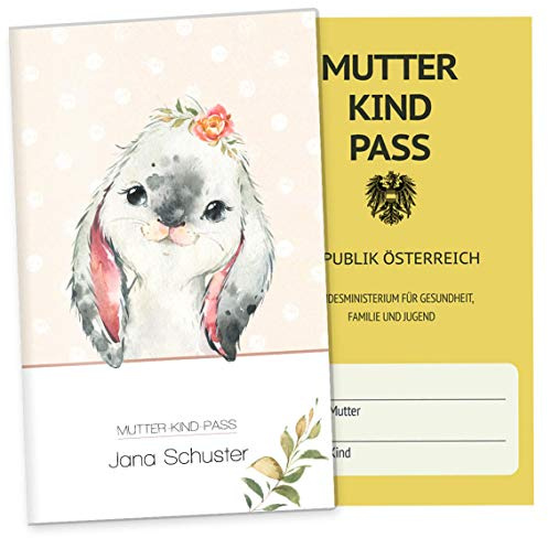 OLGS Mutter-Kind-Passhülle Österreich Bauernhof | Baby Schwanger Geschenkidee Mukipasshülle | Schutzhülle für Schwangerschaft (Hülle für den österreichischen MuKi-Pass personalisiert, Hase)
