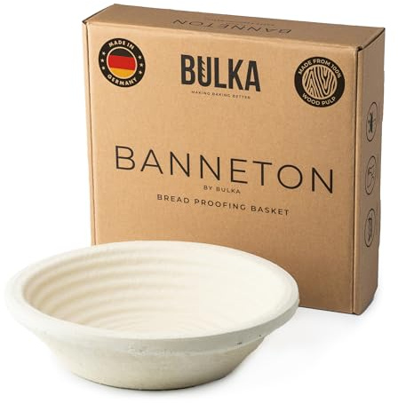 Bulka Large Round 9 1kg Groove Banneton Bread Proofing Basket Pressed Wood Pulp, Sourdough Proofing Basket - Non-Stick Bread Proofing Bowl Sourdough Bread Baking Supplies, Made in Germany.