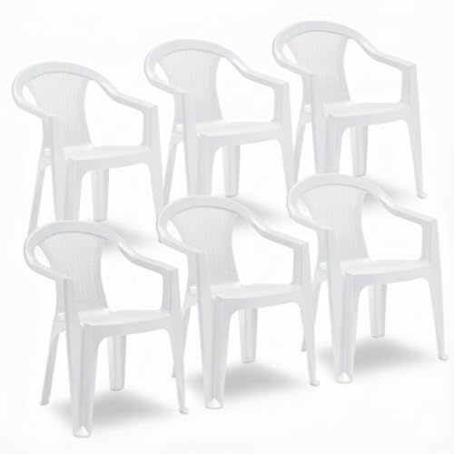 Tomaino - Lot de 6 chaises de jardin empilables, effet rotin, chaises d'extérieur en plastique - 6 pièces (blanc)