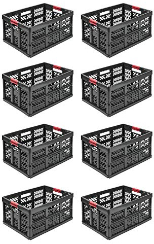 PAFEN Stabil professionell hopfällbar låda Eco 45 L – 54 x 37 x 28 cm – inköpslåda vikbar med mjuka handtag, grafit, 8x