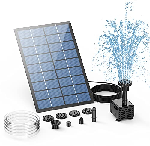 AISITIN Solar Fountain Pump, 2.5W Solar Powered Water Pump Solar Panel Kit Water Pump Submersible Pump Solar Powered Water Feature with 6 Nozzles and Transparent Hose for Pond,Fountain,BirdBath,Garden