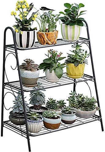 ACXZ Leiterregal Lagerregal Vintage Eisen Pflanzenregal mit 3 Ablagen Schuhregal Blumenständer für Balkon, Wohnzimmer, Bad, Anthrazit (63×31×72cm)