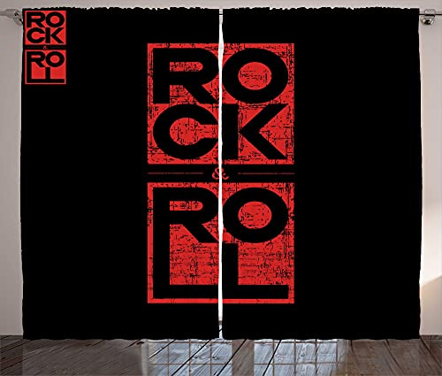 ABAKUHAUS Cortina rústica Rock and Roll para concierto, salón, banda universal con trabillas y ganchos, 280 x 225 cm, azul oscuro, gris y Vermilion
