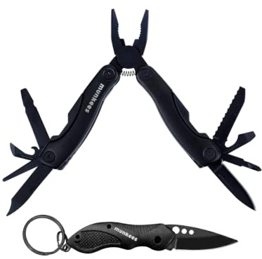 munkees® Multi Duo Schwarz – Multitool und Klappmesser, 9-in-1