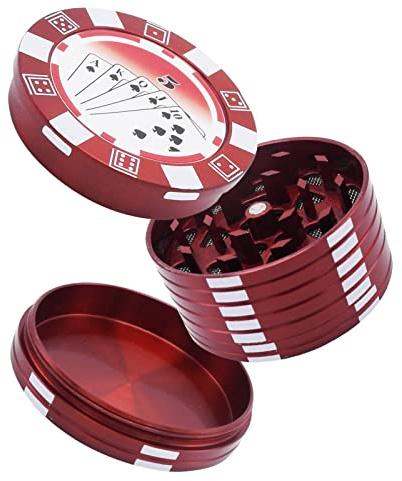 Herb Grinder for Spices Poker Chip 3 Layer Small Mini Cute Manual Aluminum Metal Casino Grinders with Brush 2 Inch Red