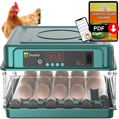 Dural's© | Brutmaschine Vollautomatisch | für 16 Eier | Automatischer Temperatur und Wende-Eierbrutkasten | CE-zertifizierter Brutkasten + EBOOK in DEUTSCH