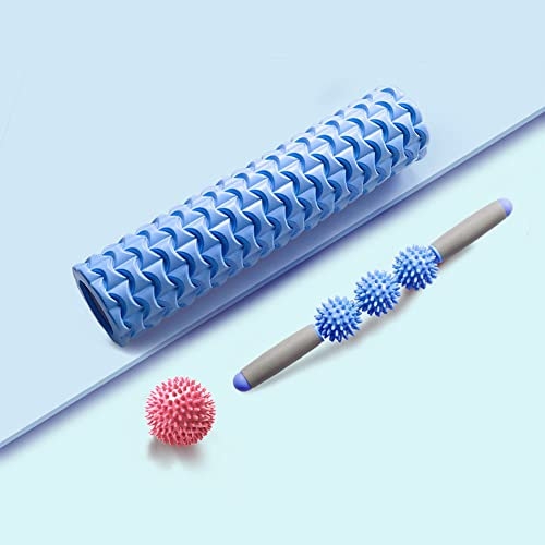 LTLCLZ Roller Yoga Säule Set Schaumrollenrolle Yoga Säule Pilates Fitnessmassage Massage Therapie körperliche Bewegung,Blau,50CM Set