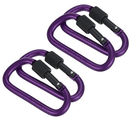 PATIKIL Locking Hook 3, 4 Pack Aluminum D Ring Shape Clip Screw Gate Lock Quick Link for Keychain Outdoor Camping Hiking, Purple