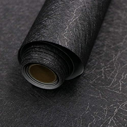 Abyssaly Black Silk Wallpaper Peel and Stick Embossed Self Adhesive Black Contact Paper Removable Kitchen Vinyl Textured Wall Paper Cabinet Furniture Shelf Liner 15.7 x 787.4