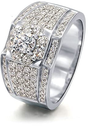 Bishilin Eheringe 585 Weissgold Herren, Verlobungsringe mit Moissanit 0.2ct Siegelring Trauringe Hochzeit Ringe Männer Nickelfrei Gr.62 (19.7)