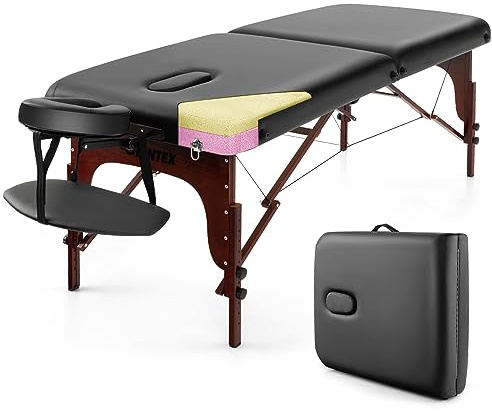 Giantex Portable Massage Table 84 Inch, Folding Lash Bed with Premium Foam & Beech Wood Legs, Professional Spa Salon Bed with Face Cradle & Carrying Case for Beauty Tattoo Eyelash, Hold up to 1000 LBS