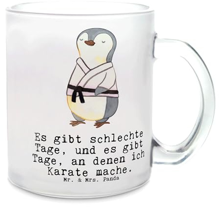 Mr. & Mrs. Panda Teetasse Karate - Geschenk, Auszeichnung, Teeglas, Sportart, Tasse mit Henkel, Teebecher, Glas Teetasse, Kampfkunst,