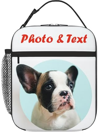 Miyeiw Personalised Lunch Bag Custom Insulated Lunch Box with Photo/Name for Adults Boys Girls Women Men, Design Your Own Portable Meal Bag with Water Bottle Holder and Handle